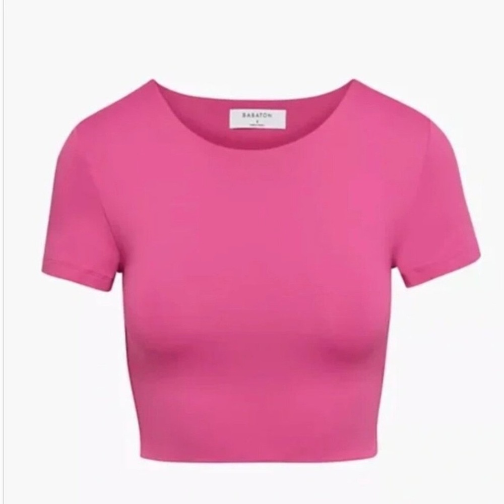 Aritzia Babaton Fuchsia Pink Contour Crew Cropped T-shirt Top SZL